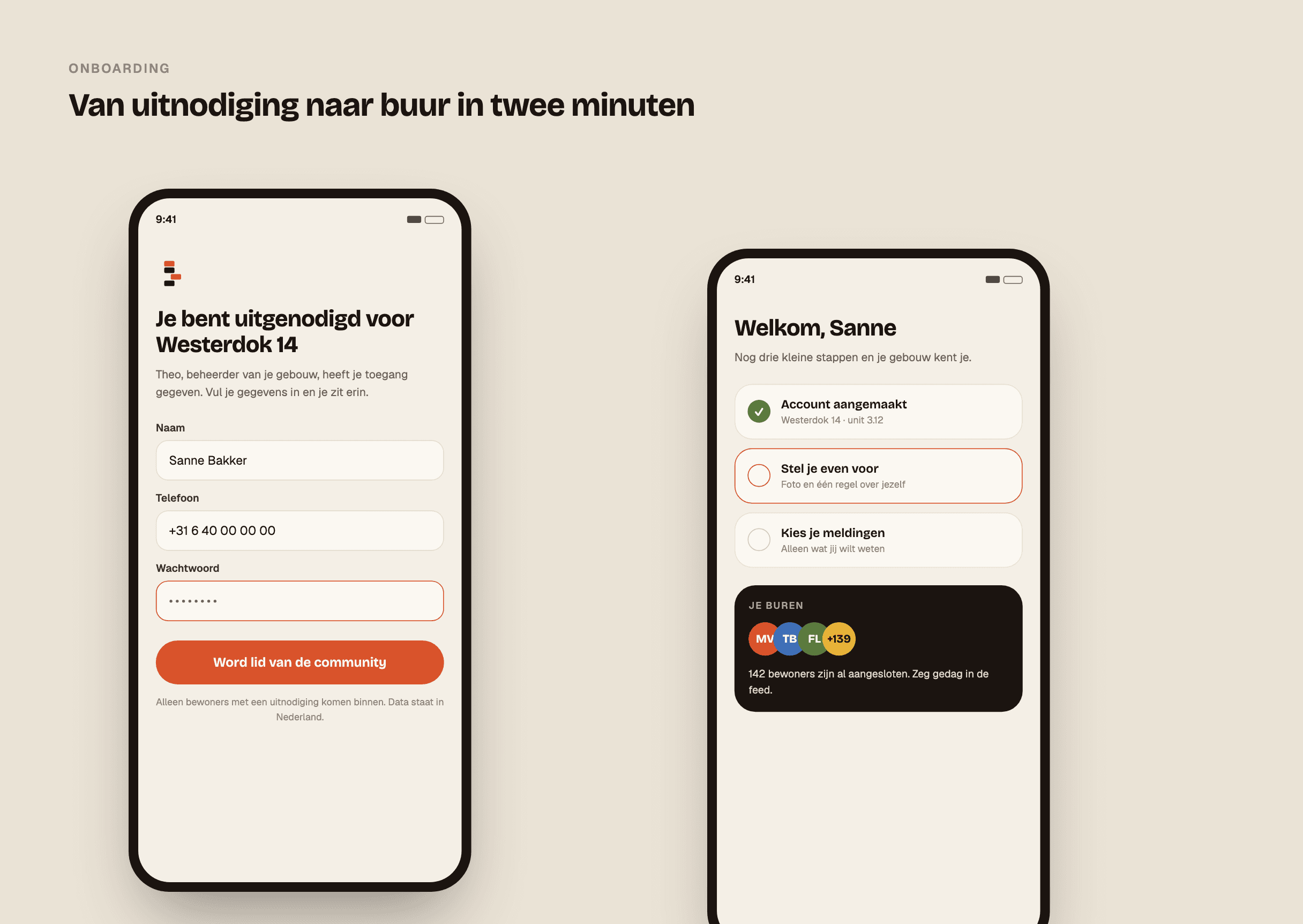 Uitnodiging accepteren en de welkomststappen in de Communify-app