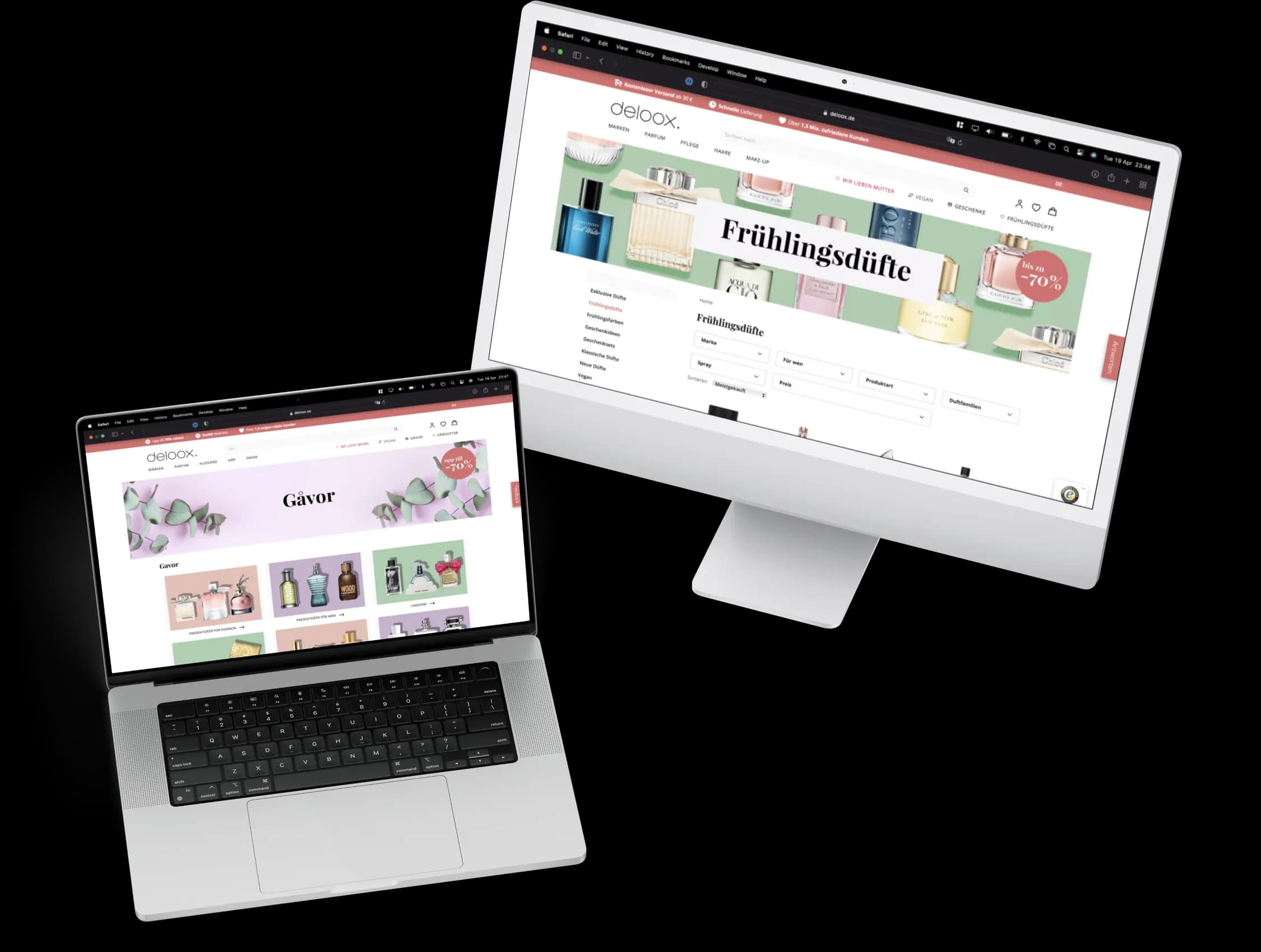 The Deloox store in several languages on desktop and laptop