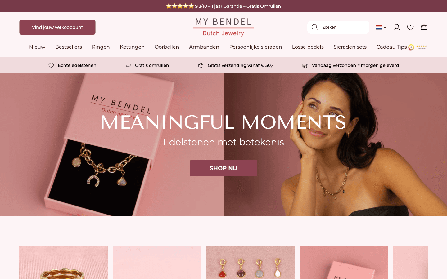 De homepage van mybendel.com op desktop