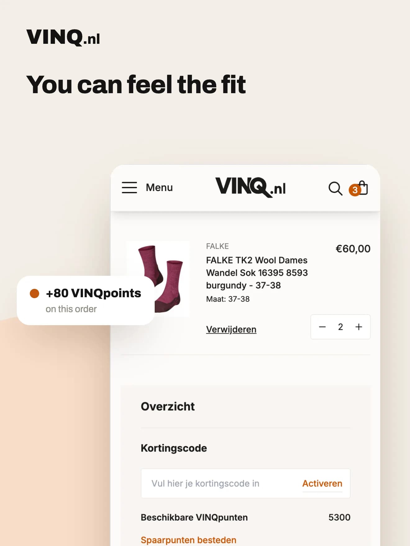 The VINQ.nl basket, where VINQ points are redeemed for a discount
