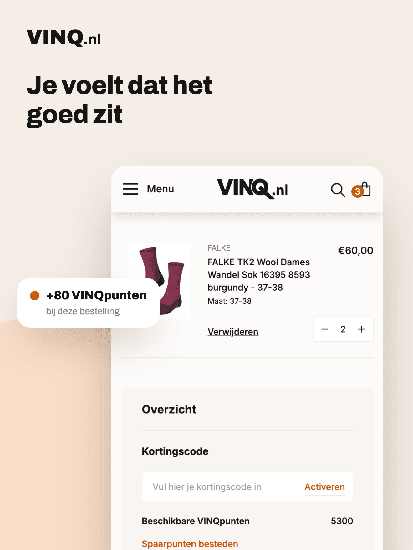 VINQ.nl-winkelmand waarin VINQpunten worden ingewisseld voor korting