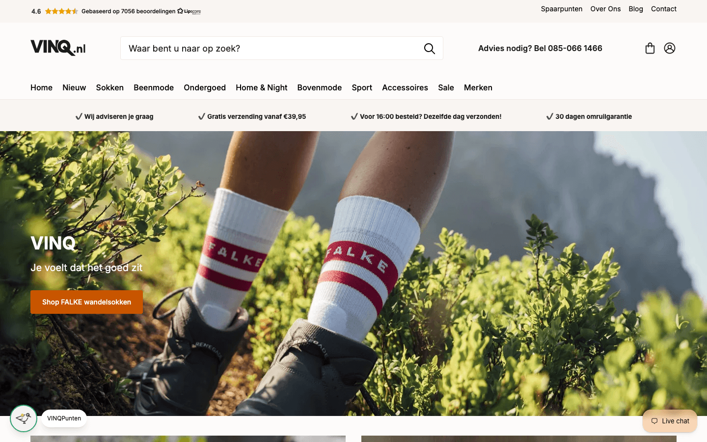 Homepage van vinq.nl op desktop