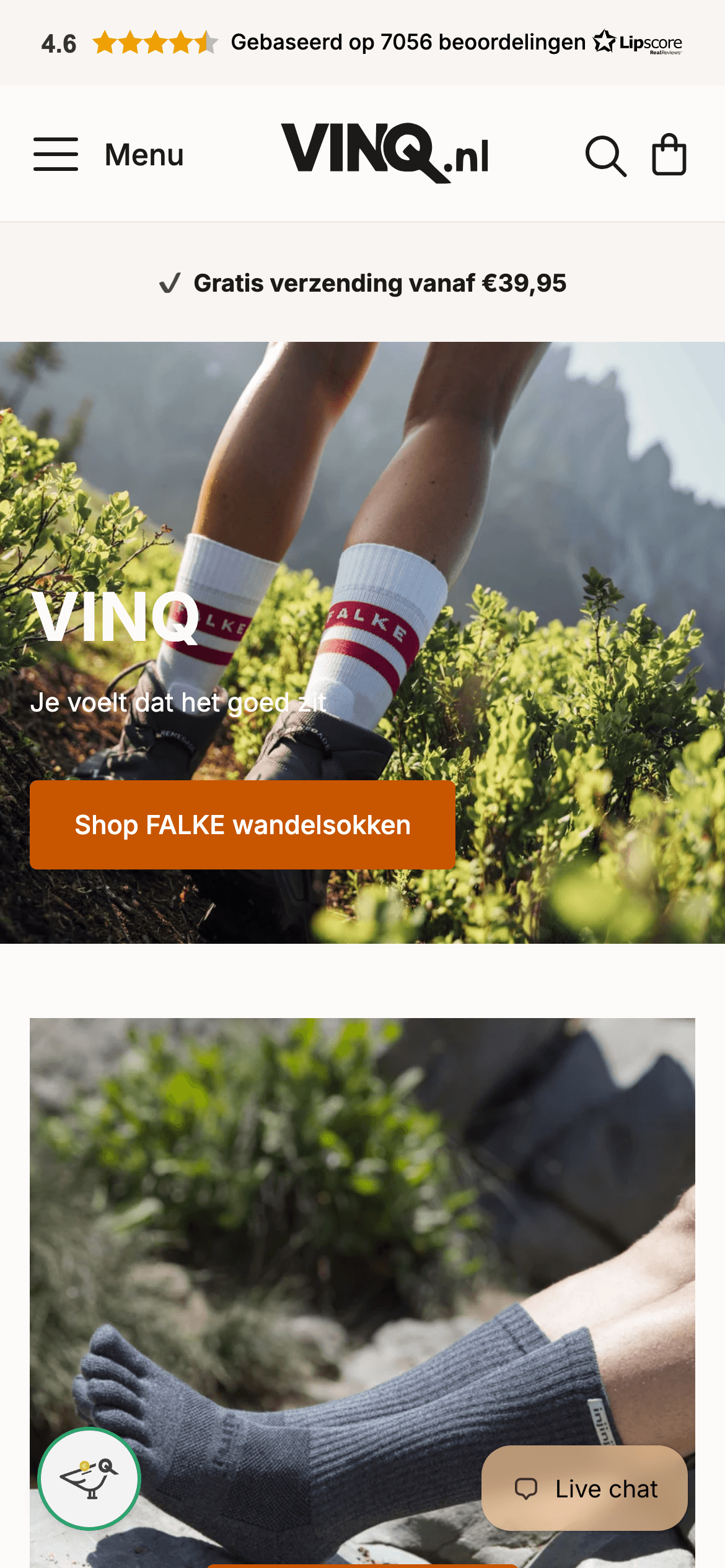 Homepage van vinq.nl op mobiel