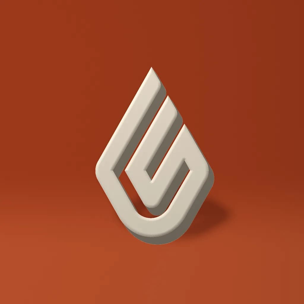 The flame from the Lightspeed logo as a cream 3D object on a deep orange surface