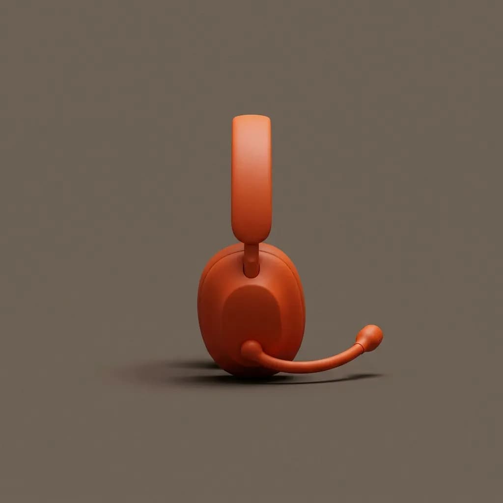 Mat oranje 3D-headset met microfoon op een warmgrijze achtergrond