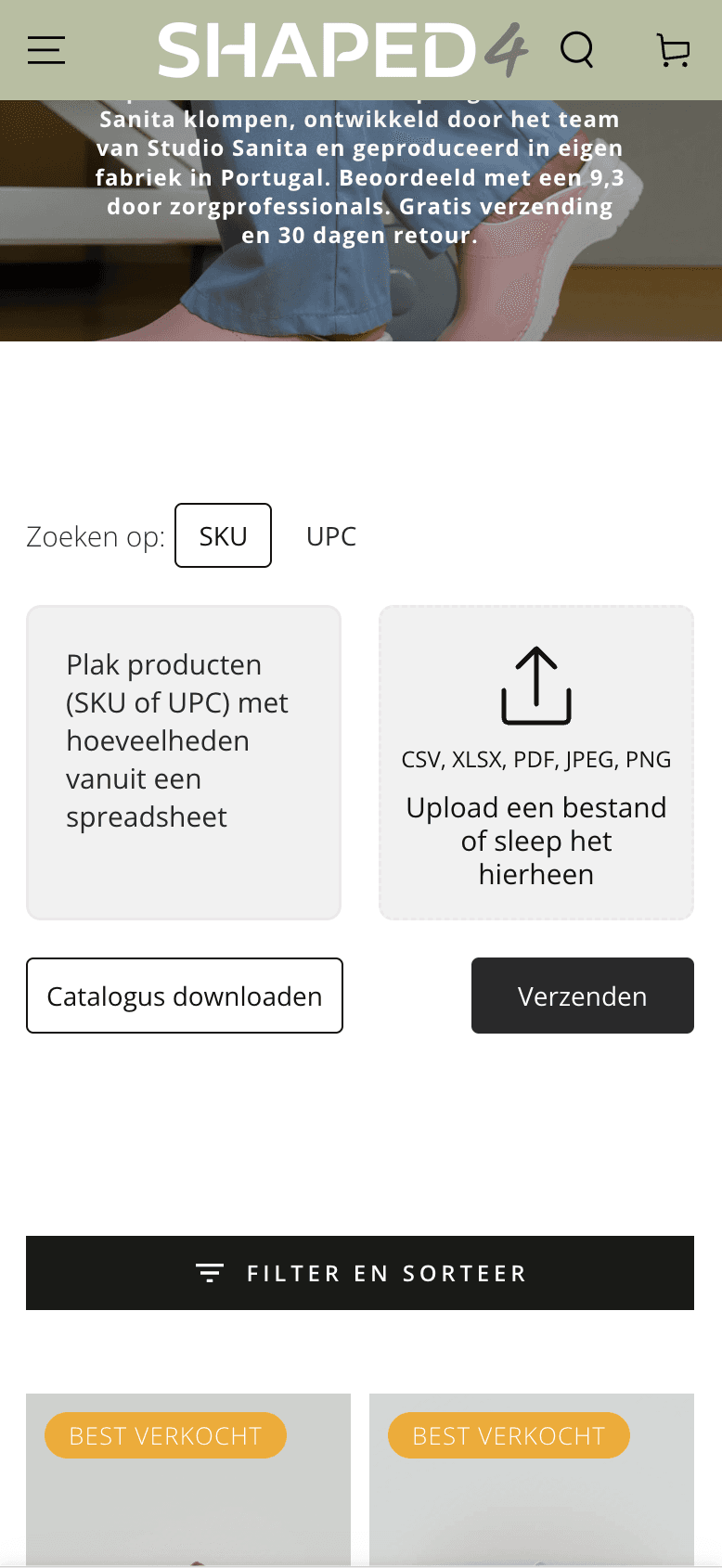 Zakelijk bestellen op mobiel: SKU's plakken uit een spreadsheet of een bestand uploaden